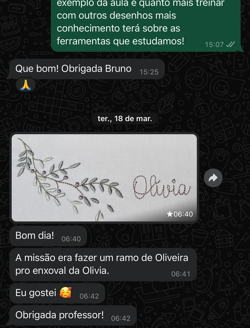 Evolução real de aluna Bruno dos Bordados 1