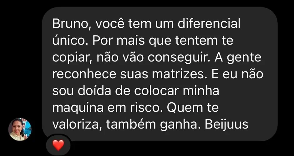 Feedback real de cliente Bruno dos Bordados 1