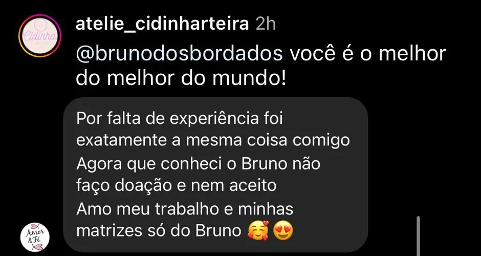 Feedback real de cliente Bruno dos Bordados 5