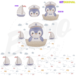 Kit Enxoval #152 - Pinguim, barco e peixe
