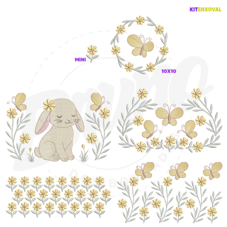 PADRAOFUNDOCATALOGO Kit Enxoval #171 - Coelho, flores e borboleta