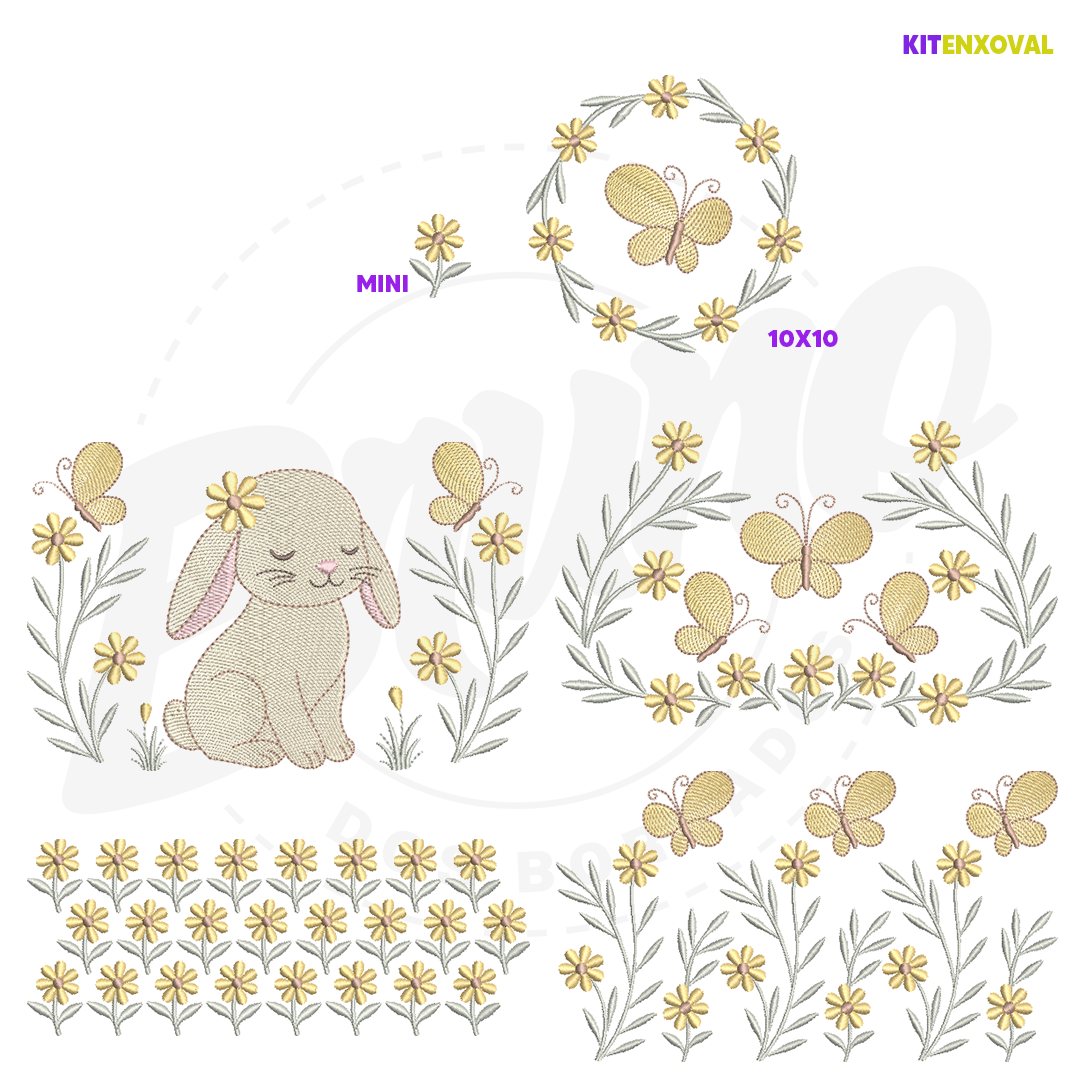 Kit Enxoval #171 - Coelho, flores e borboleta