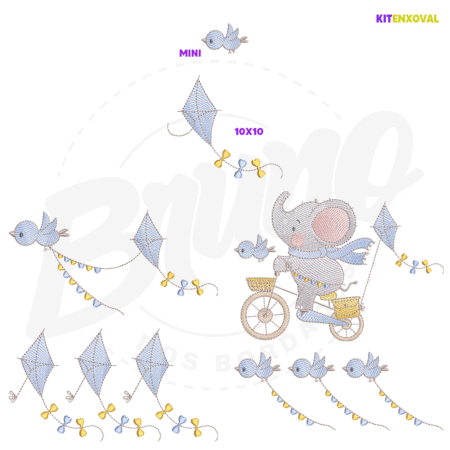 PADRAOFUNDOCATALOGO Kit Enxoval #181 - Elefante, pipa e passarinho