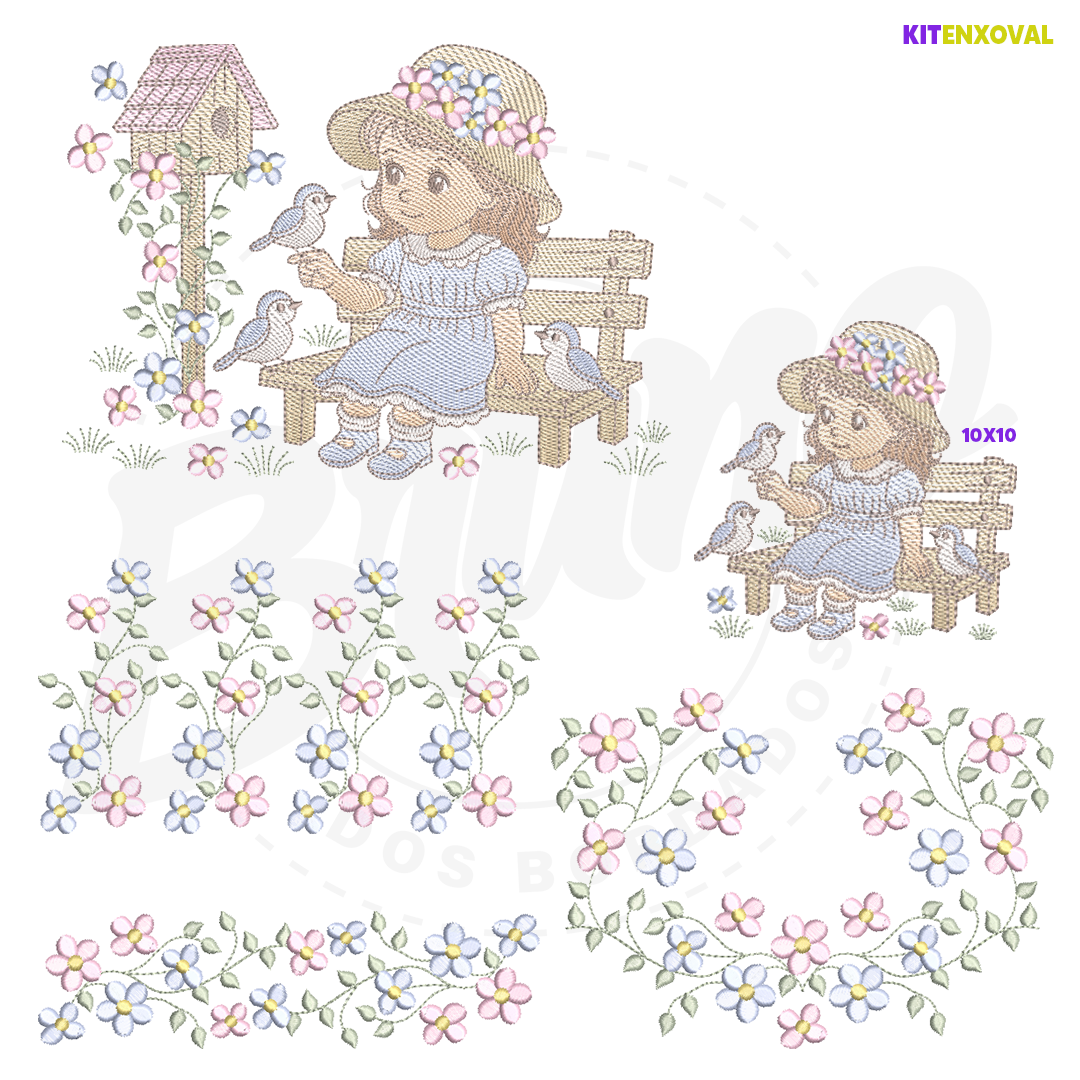 Kit Enxoval #185 - Boneca, jardim e passarinho