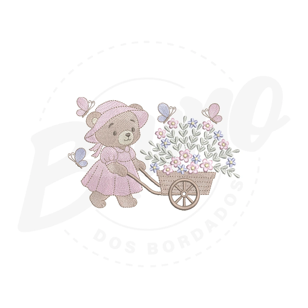 MP34M074 - Ursinha com carrinho de flores